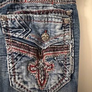Rock Revival Chaslet Relaxed Taper Jeans with Intricate Red Stitching